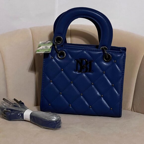 Badgley Mischka Small Handle Tote with Quilting & Rounds Studs Blue - NWT - Picture 1 of 5